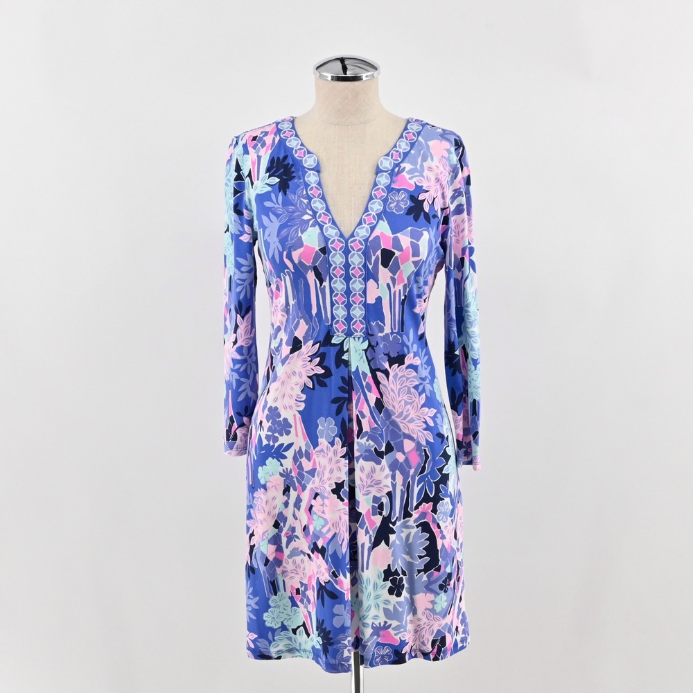 Lilly Pulitzer Melli Dress Womens Size XS Iris Blue Giraffe Park Shift Resort